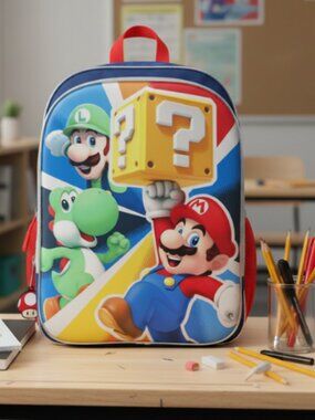 Nintendo Mario Luigi Yoshi Boys Backpack 17" School Bag Laptop Pocket Blue